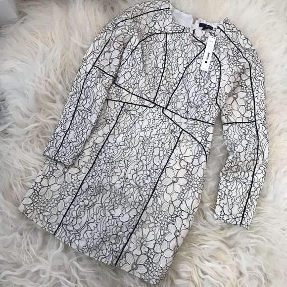 AQUA PIPED FLORAL LACE LONG SLEEVE MINI DRESS - Picture 2 of 8